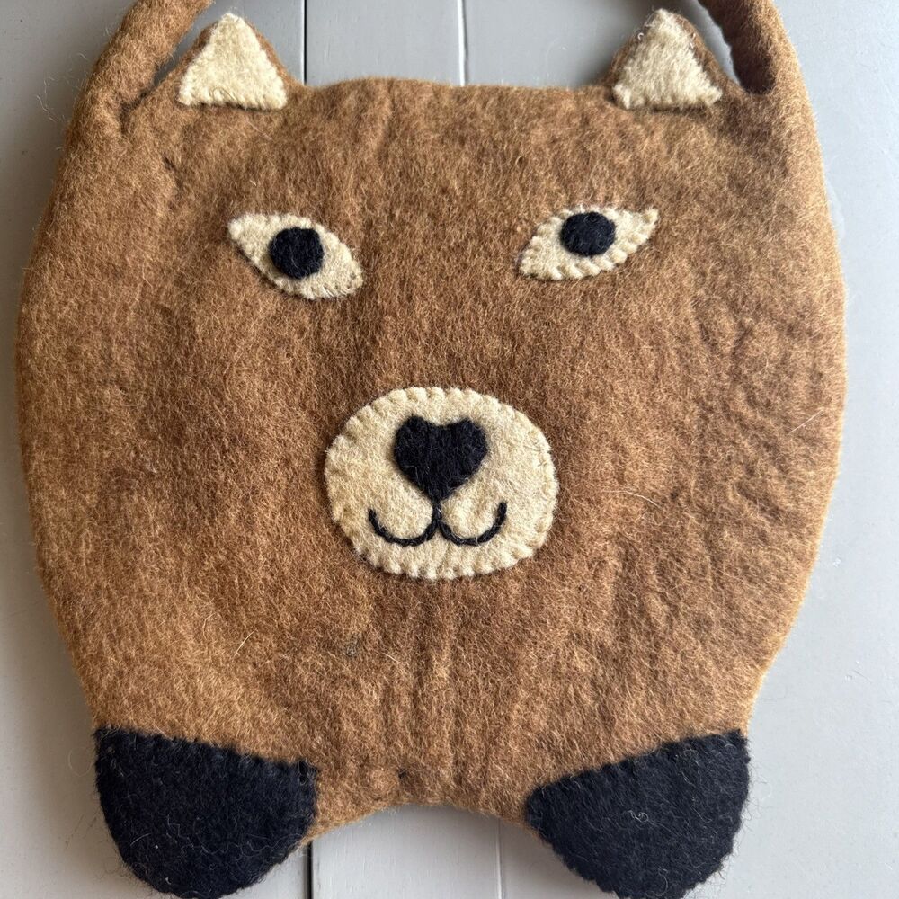 Earth Divas Felted Wool Bag, Brown bear Fair Trade Made - Picture 1 of 11